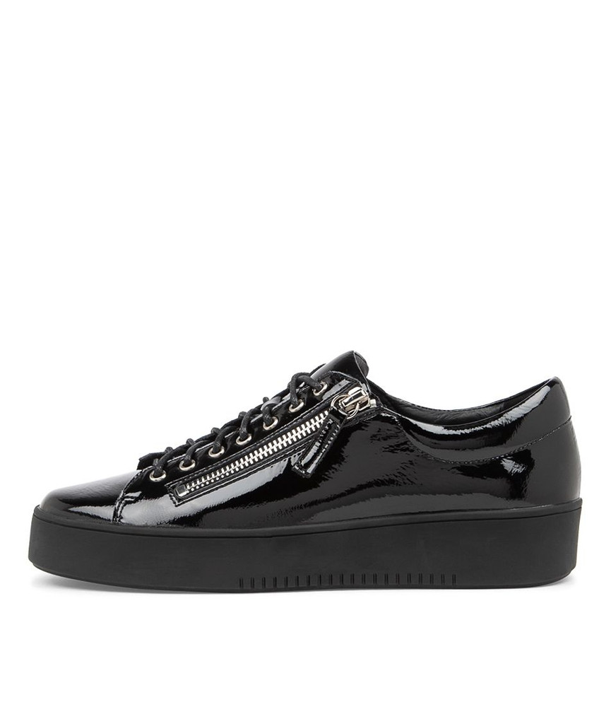 Laila Black Leather Sneakers Black Sole - Django and Juliette