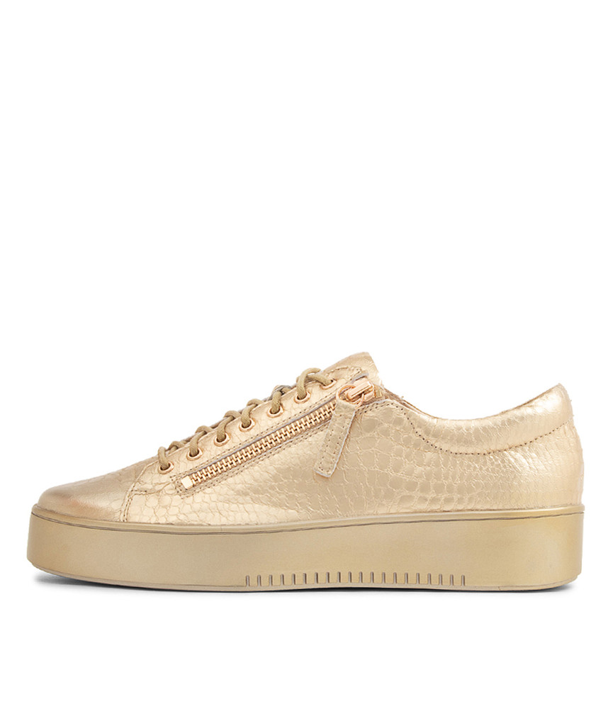Laila Gold Croco Leather Sneakers Gs - Django and Juliette
