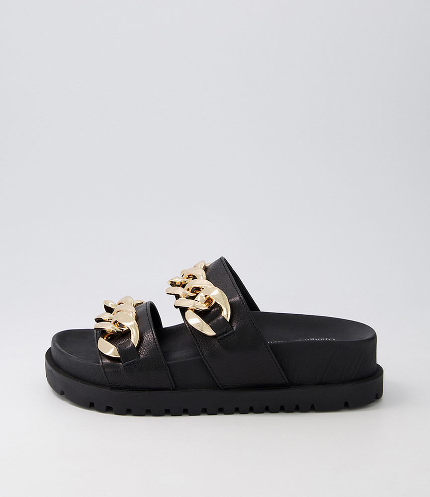 Ube Black Leather Sandals - Django and Juliette