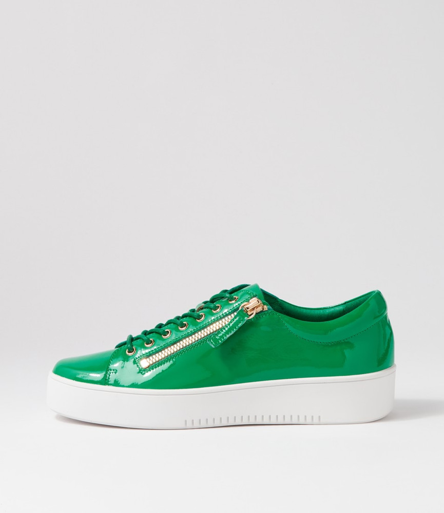 Laila Emerald White Patent Leather Sneakers Django and Juliette