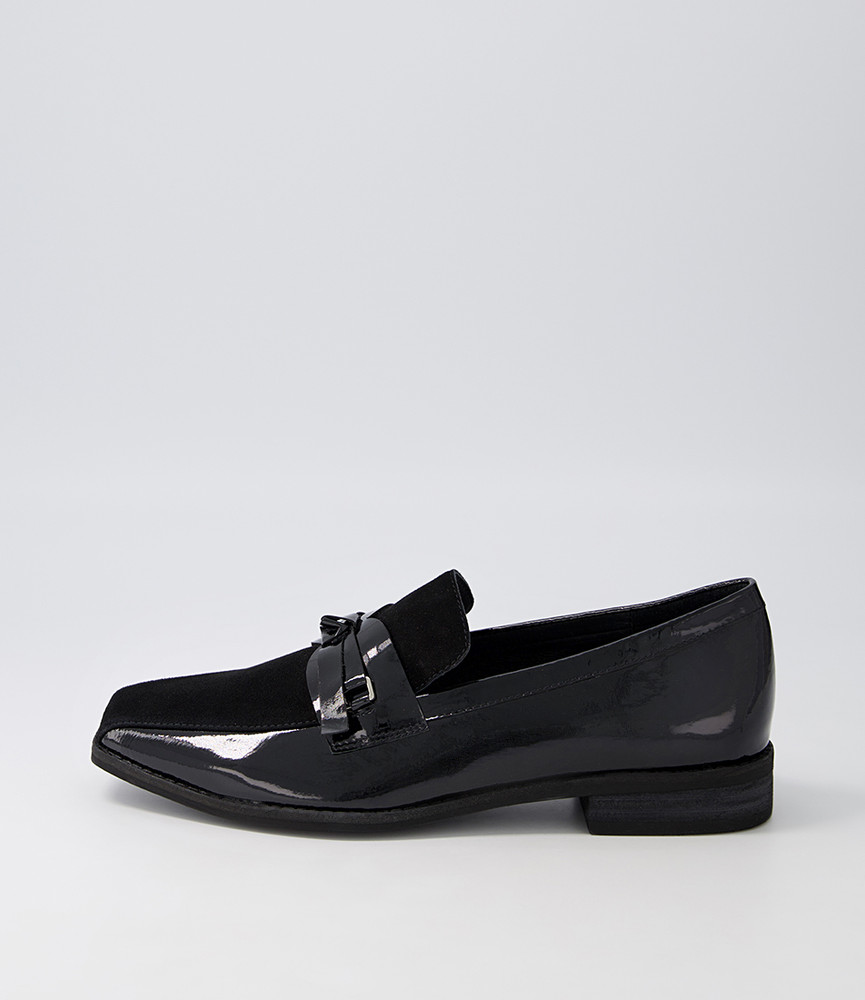 Alida Black Suede Patent Flat Shoes - Django and Juliette