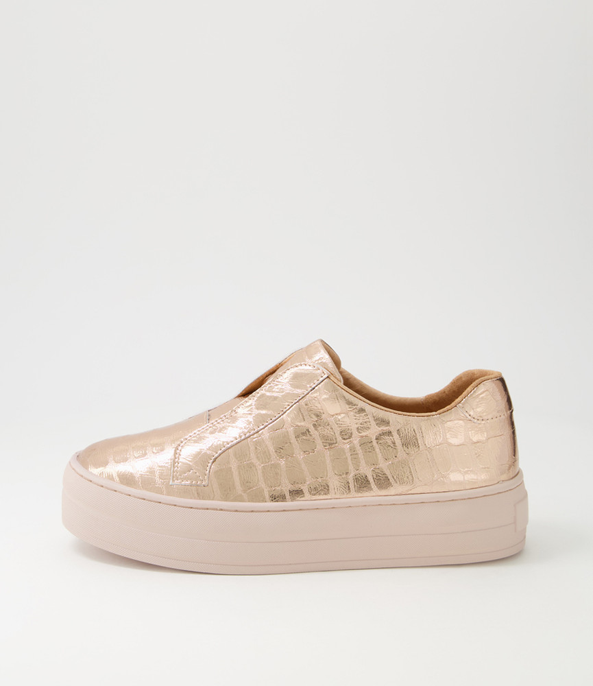 Shia Rose Gold Pale Pink Croc Leather Sneakers - Django and Juliette