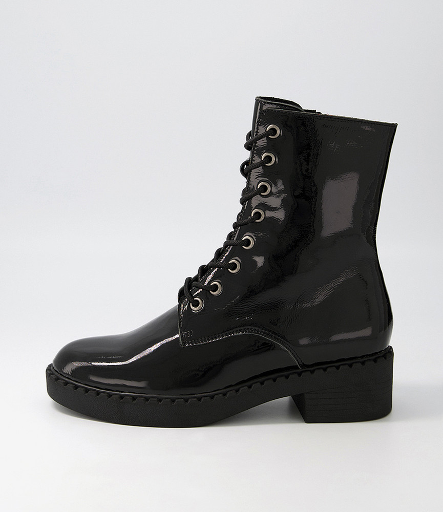 Xetie Black Patent Leather Lace Up Boots Django And Juliette 9356