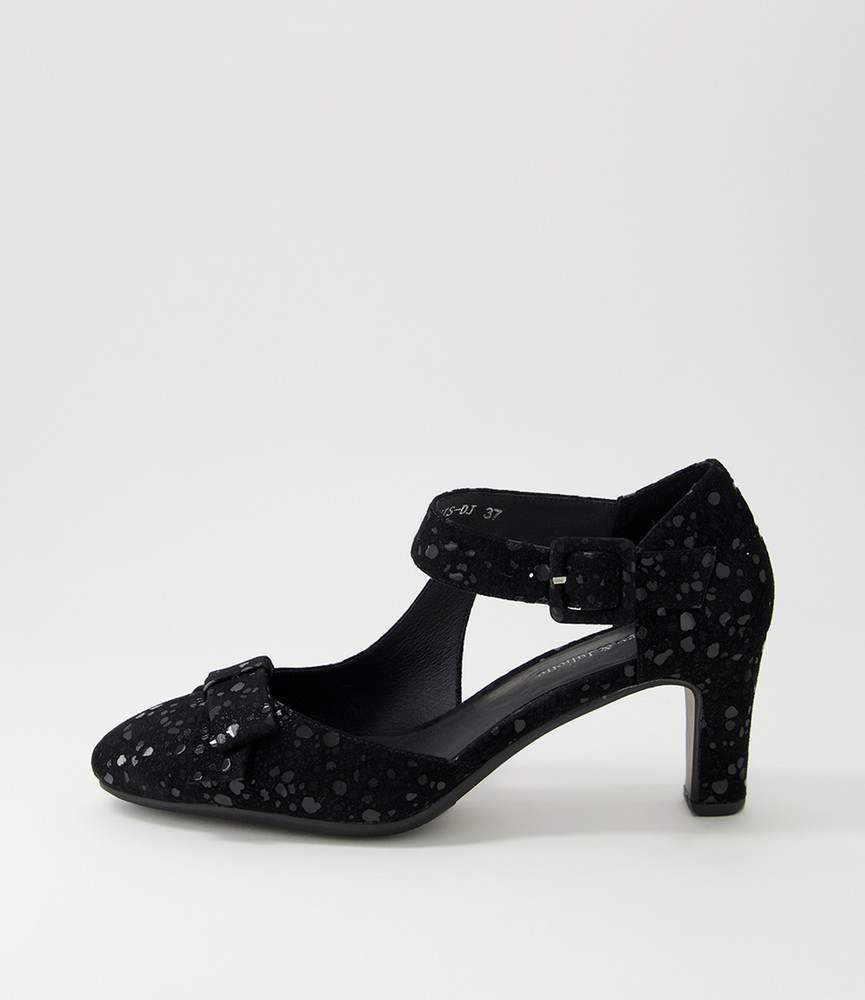 Tunis Black Sparkle Suede Mary Jane Heels - Django and Juliette