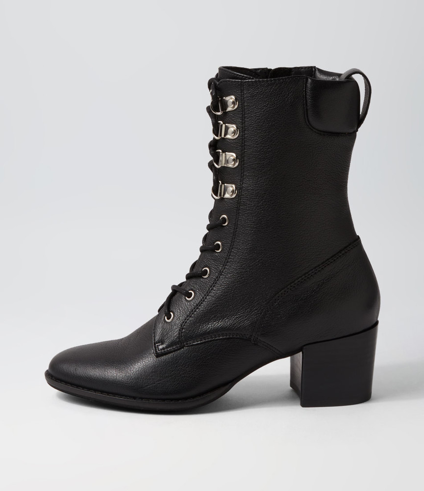 Murna Black Leather Lace Up Boots - Django and Juliette