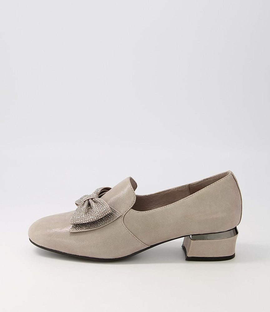 Grenada Taupe Leather Jewels Heels - Django and Juliette