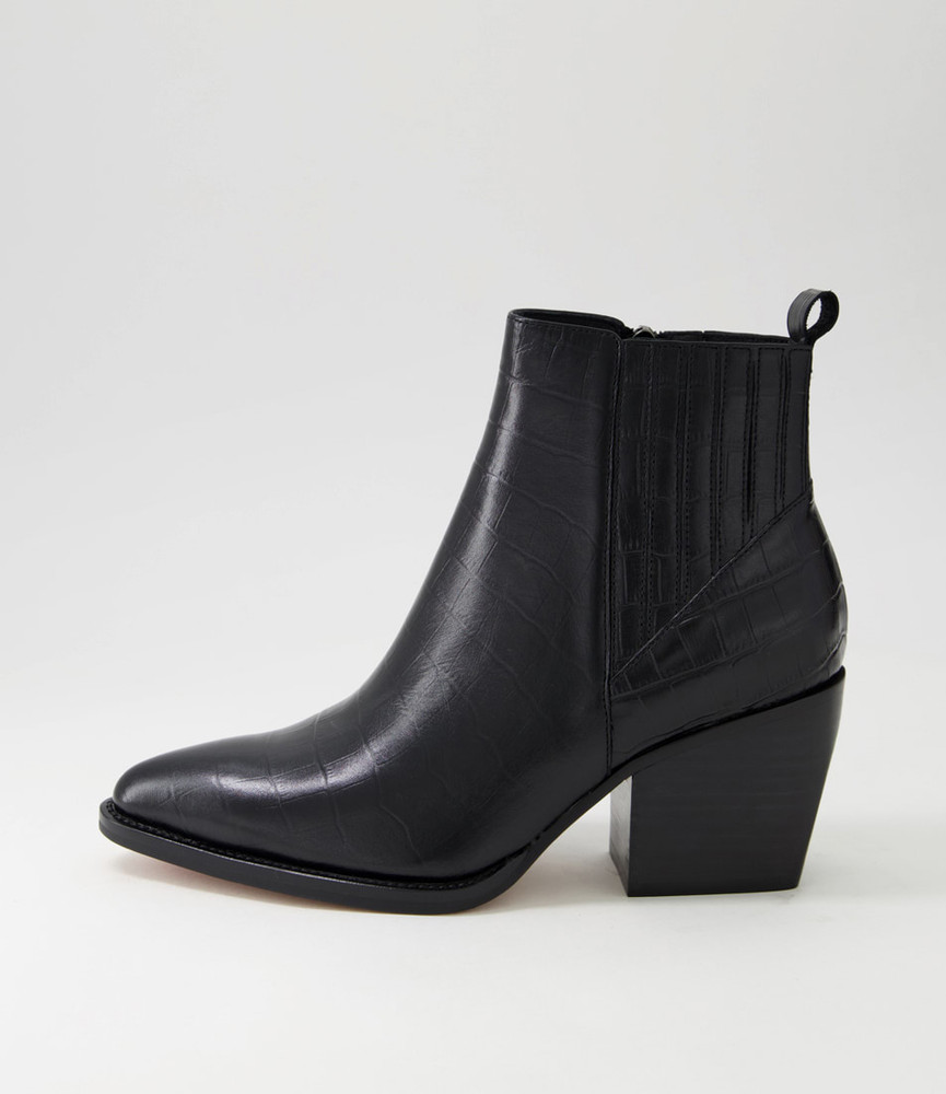 Morene Black Croc Leather Chelsea Boots - Django and Juliette