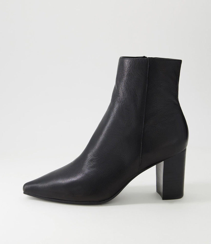 Nerine Black Leather Heeled Ankle Boots - Django and Juliette