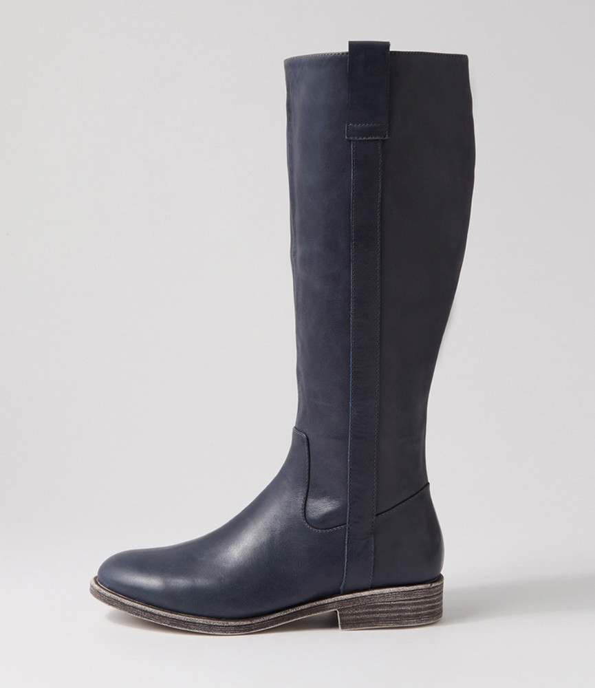 navy leather boots knee high