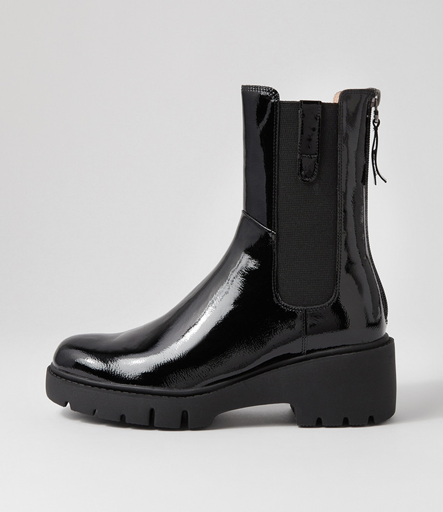 Unita Black Patent Leather Chelsea Boots - Django and Juliette