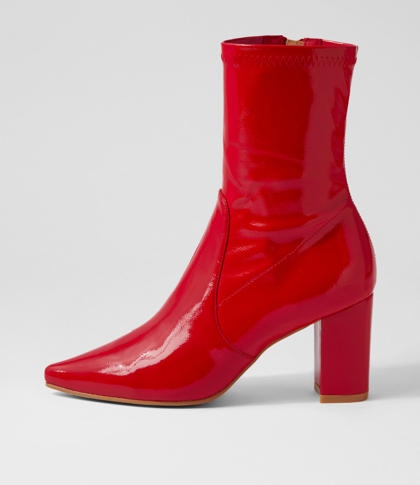 Nider Dark Red Stretch Patent Pu Ankle Boots - Django and Juliette