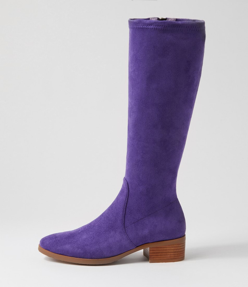 Timothie Purple Stretch Microsuede Long Boots Django and Juliette
