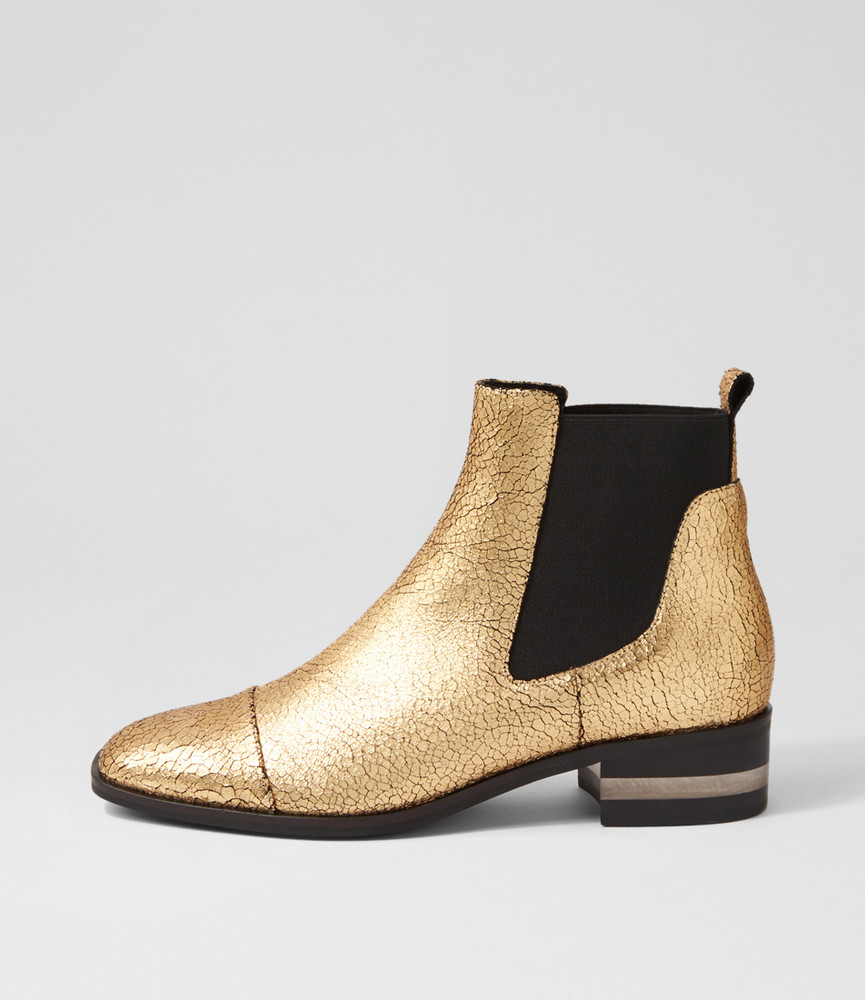Ford Lrg Old Gold Crackle Leather Ankle Boots - Django and Juliette