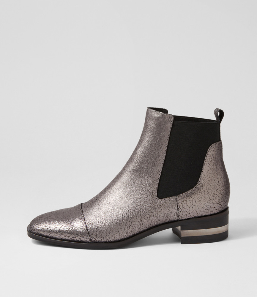 Ford Lrg Pewter Crackle Leather Ankle Boots - Django and Juliette