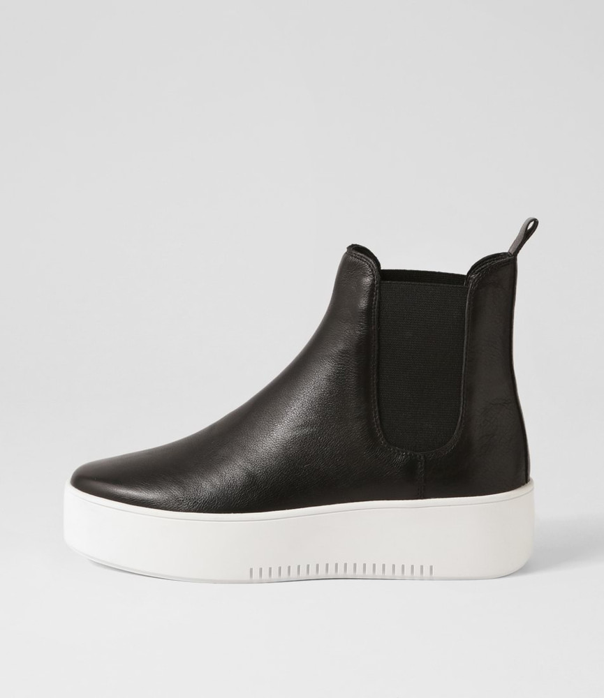 Wylder Black White Leather Elastic Chelsea Boots - Django and Juliette