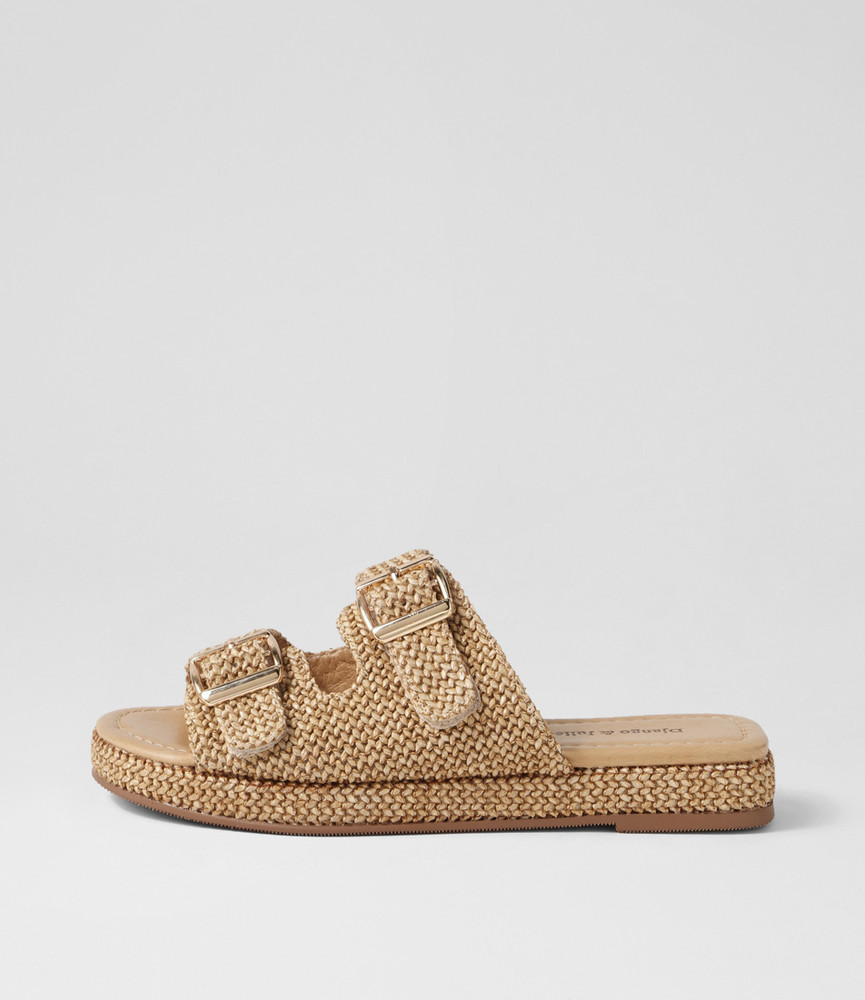 Souji Coffee Woven Synthetic Raffia Slides - Django and Juliette