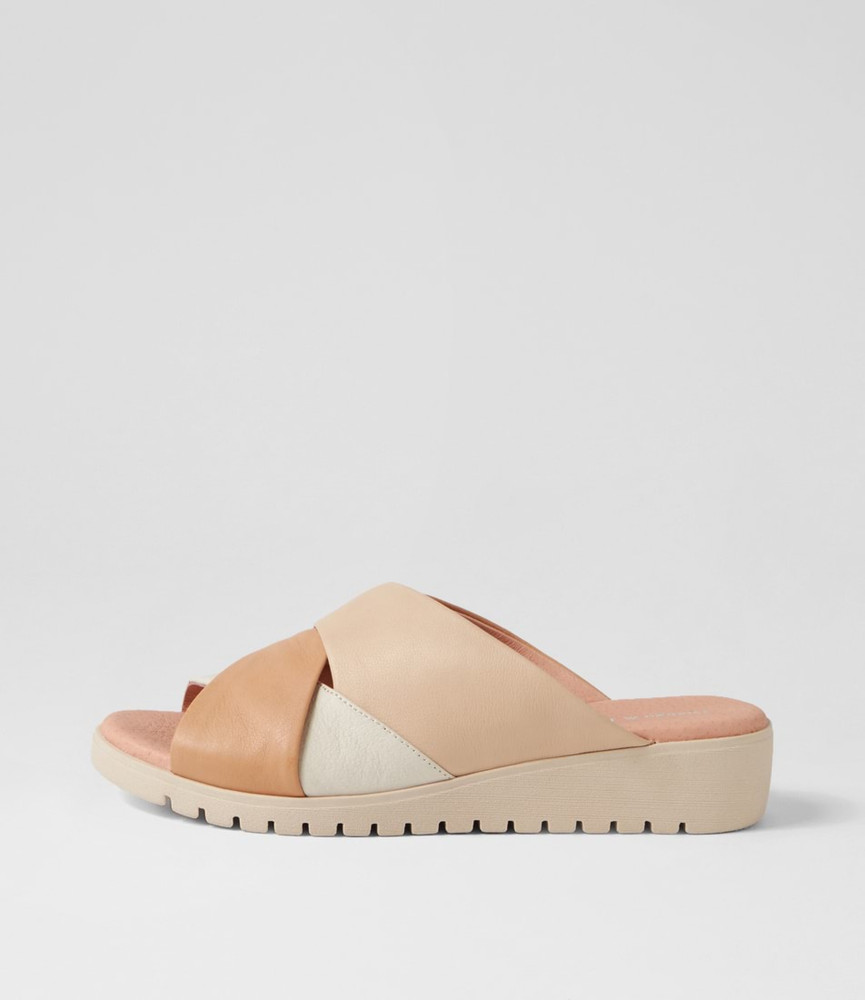 Mith Dark Tan Leather Multi Slides - Django and Juliette