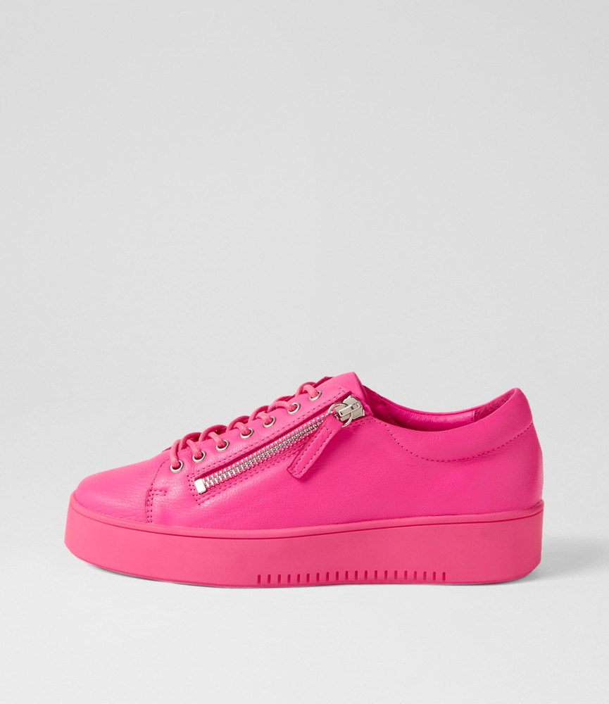 Laila Hot Pink Leather Sneakers - Django and Juliette