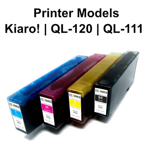 Premium Compatible Kiaro!, Quick Label QL-120X & QL-120Xe CMYK Ink Cartridge 4-Pack Kit (240 mL)