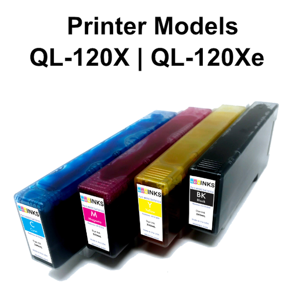 Premium Compatible Quick Label QL-120X & QL-120Xe CMYK Ink Cartridge 4-Pack Kit (240 mL)