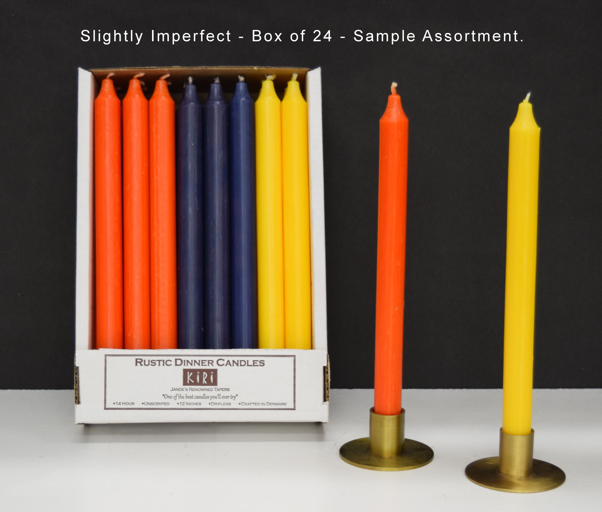 12" Slightly Imperfect Kiri Tapers Box of 24, Assorted Colors Jande