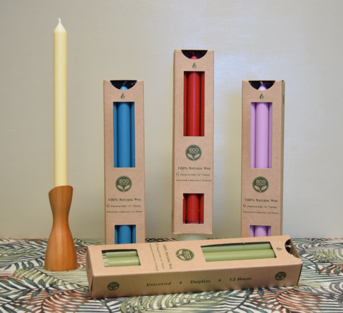 12" 6-Pack Eco-Friendly 100% Natural Wax Tapers