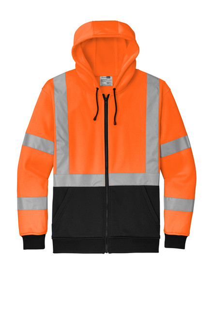 CornerStone® ANSI 107 Class 3 Heavy-Duty Fleece Full-Zip Hoodie (Safety Orange)