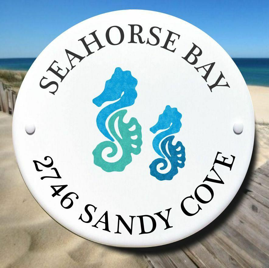Beach House Plaque with Seahorses Ceramic Address Plaques