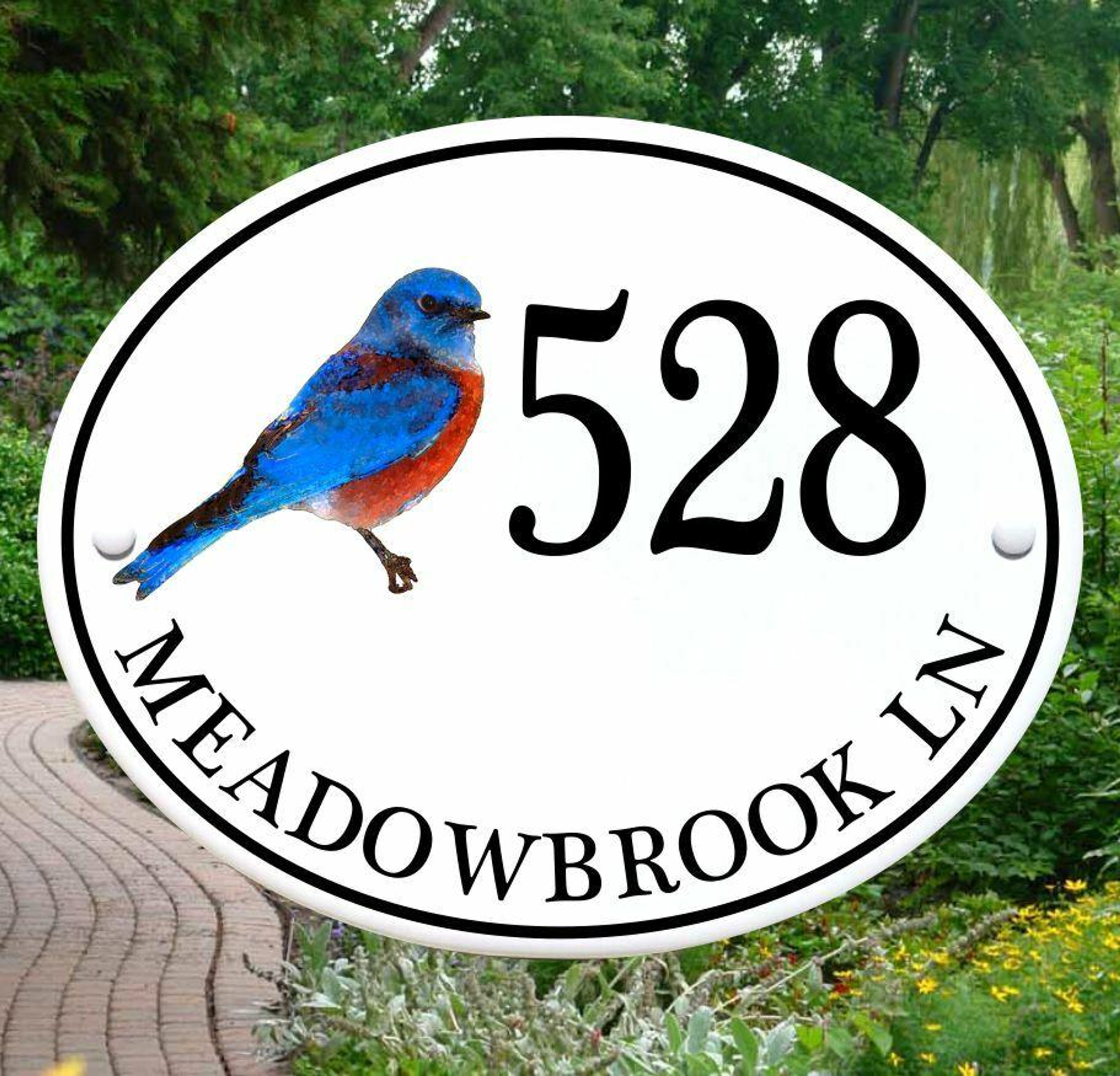 Bluebird House Number Plaque Ceramic Porcelain Address Plaques