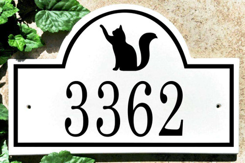 Ceramic House Number Plaque with Begging Cat