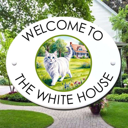 White Cat Address Signs and House Plaques
