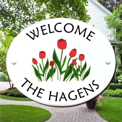 Tulip Flowers Oval Address Signs
