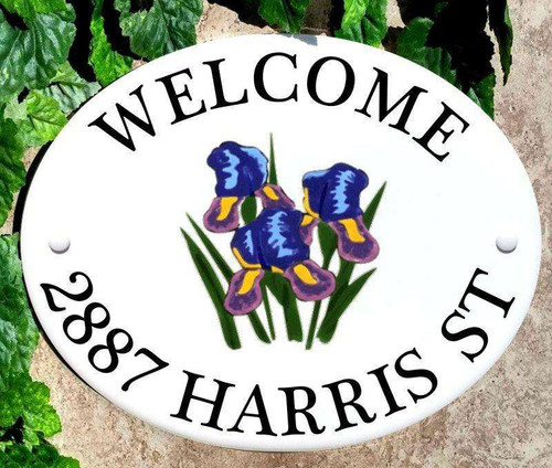 Home Address Plaque with Iris Flower