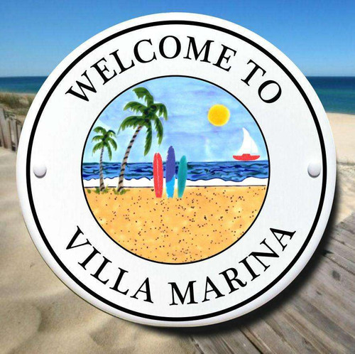 Surfboards and Sand Beach House Sign