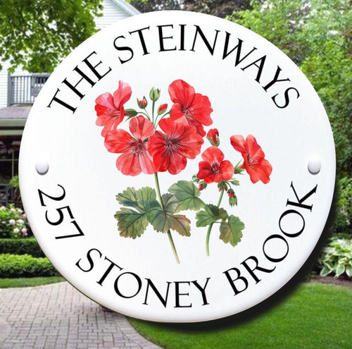 Ceramic Porcelain Address Plaques Geraniums Personalized Family House Plaque