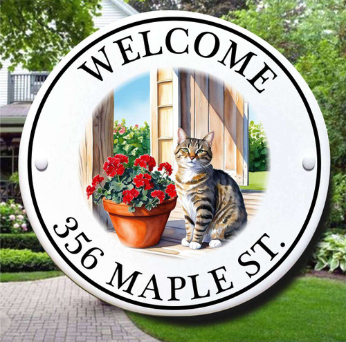 Cat Relaxin Address Sign and House Number Plaque