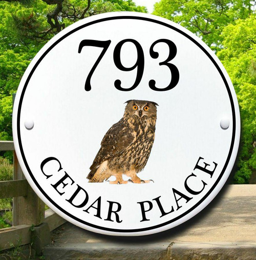 Ceramic Porcelain Address Plaques Eurasian Eagle Owl Bird House Number Plaque