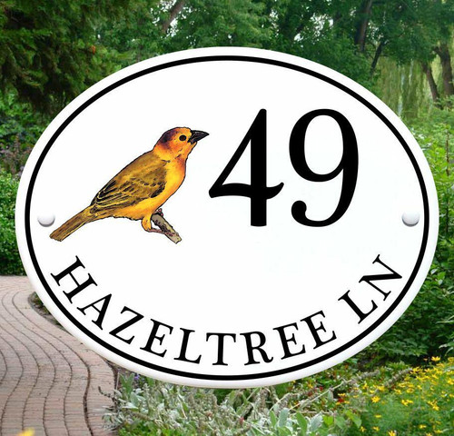 Ceramic Porcelain Address Plaques Golden Weaver Bird House Number Plaque