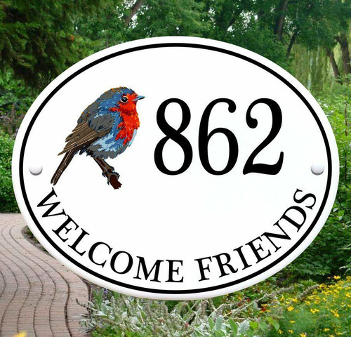 Ceramic Porcelain Address Plaques Red Breasted Bluebird Address Plaque