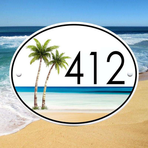 Tropical Beach House Address Plaque - Oval