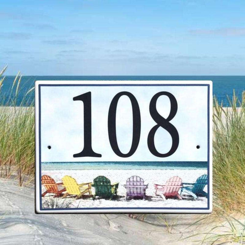 Beach Chairs House Number Plaque - Porcelain