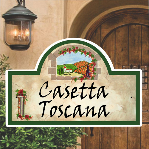 Ceramic Porcelain Address Plaques Tuscan Villa Address Plaque Green or Burgundy Border