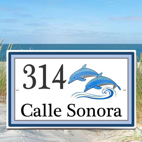 Ceramic Porcelain Address Plaques Decorative Address Plaque with Dolphin