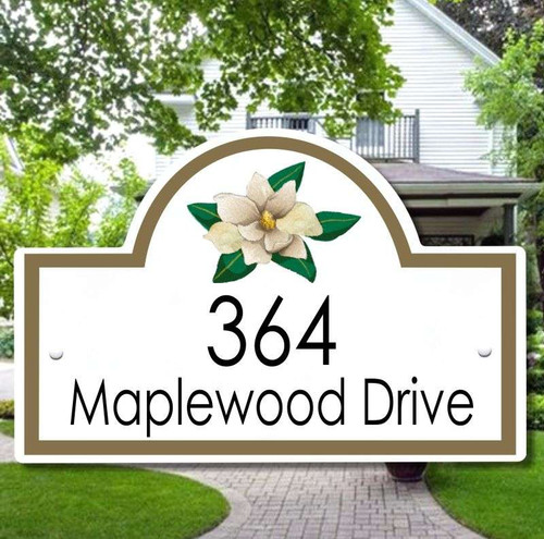 Magnolia Flowers Address House Plaque