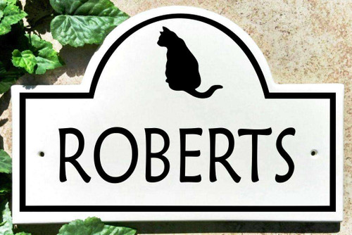 Family Name Plaque with Sitting Cat
