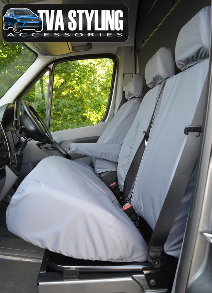 UK Custom Covers Front Seat Covers For VW Crafter Van (2025+) – Black 600 Denier With 'Crafter' Embroidery