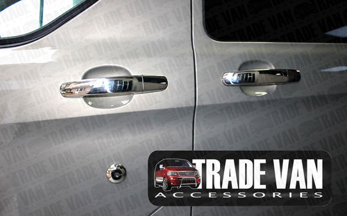 ford transit custom door handle covers set in Polished Chrome look stainless steel. Great upgrade and custom Van Accessory online from Trade Van Accessories.