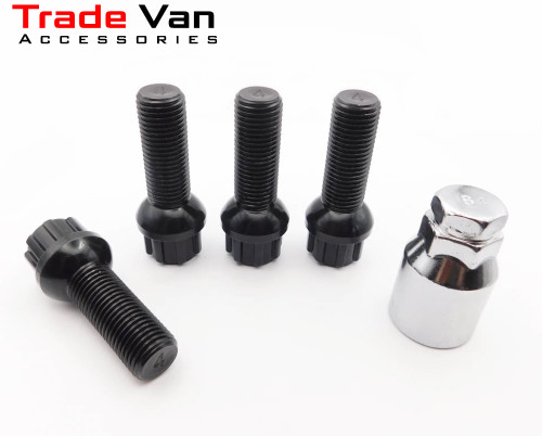 Locking Wheel Bolts M14 x 1.5mm Set of 4 Black