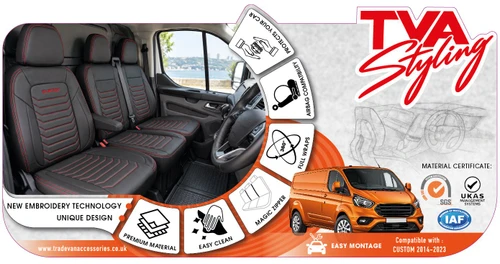 Ford Custom Premium Seat Covers 2013-2023 Black with Red Stitching 