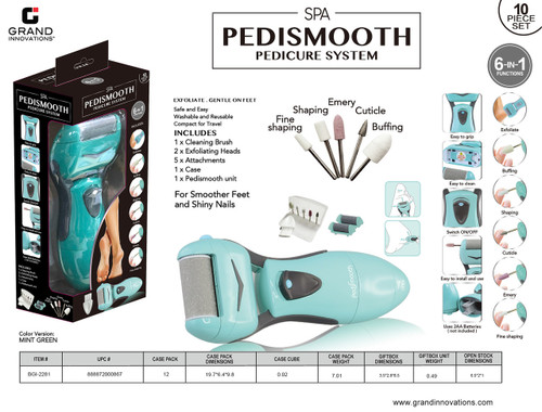 GRAND INNOVATIONS 10 PC 6 IN 1 PEDISMOOTH MINT/PINK/PURPLE